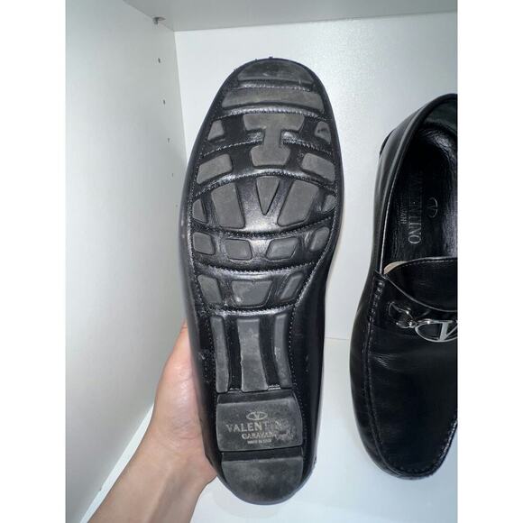 Valentino Garavani Men's Black Leather Loafers with Silver Logo Hardware - Picture 3 of 6